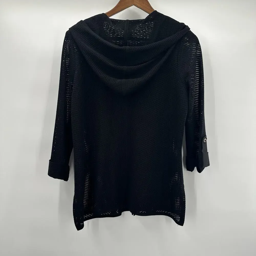 Misook Cardigan Sweater Womens Small Black Full Zip Slinky Career Church‎ Jacket